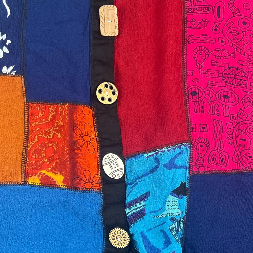 LA CERA Patchwork Boho Button-Front Tunic Top – M… - image 6